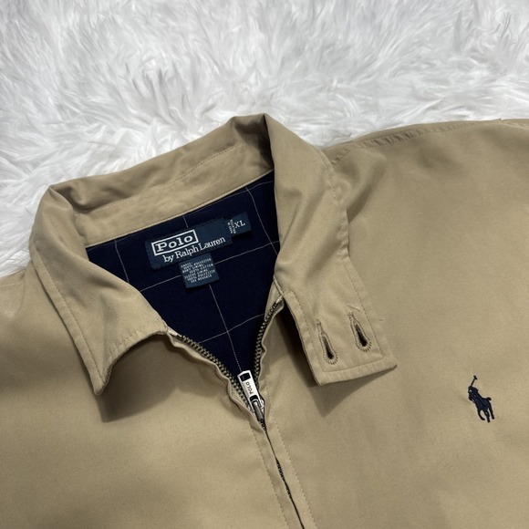 Y2K VTG Polo Ralph Lauren Tan Beige Harrington Bomber Jacket Size XL Plaid Liner